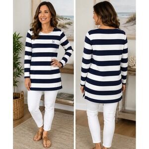 Lauren Ralph Lauren Striped Tunic Top Women M Navy White Long Sleeve Nautical